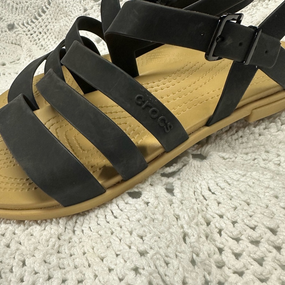 CROCS Black and Tan Strappy Sandals - Picture 3 of 5